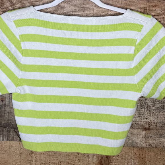 NEW ZARA Striped Square Neck Crop Top Short Sleeve Neon Green White Size Large - Picture 7 of 9